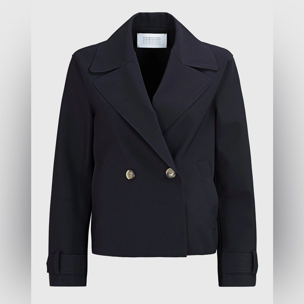 Harris Wharf London Size 42 Double-Breasted Cropped Trench Coat Jacket - Blue